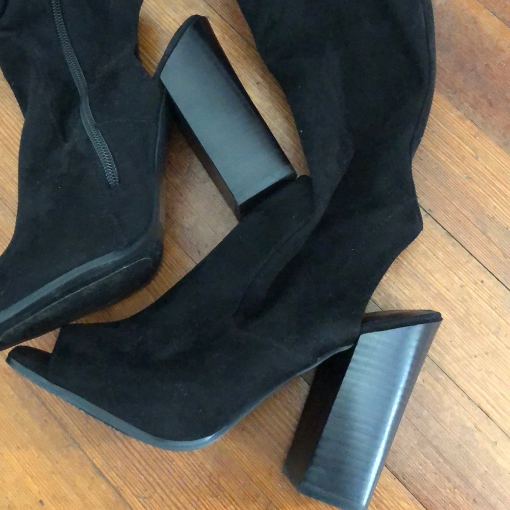 Thigh High Fabric Open Toe Boots - Picture 4 of 11
